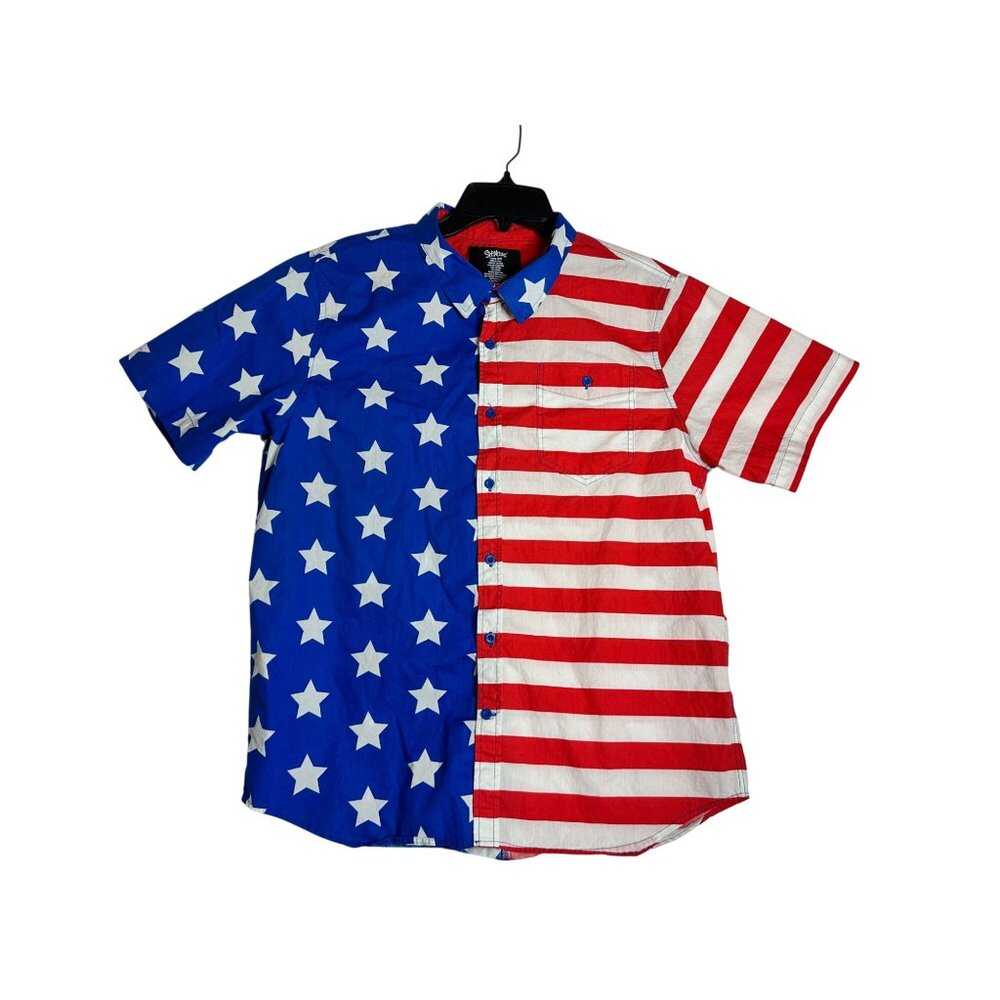 Spencer's USA American Flag Patriotic Button Down Shirt Mens Large